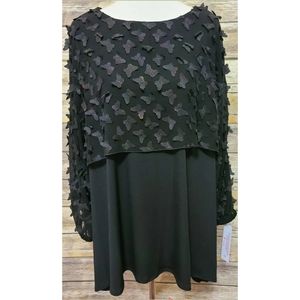 IC by Connie K 2X Black Butterfly Applique Tunic